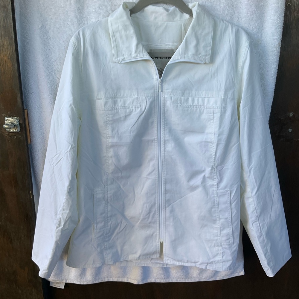 Chico’s Apparel Falls Jacket Sep Zip-Up Long Sleeve Optic White; NWT; M/8